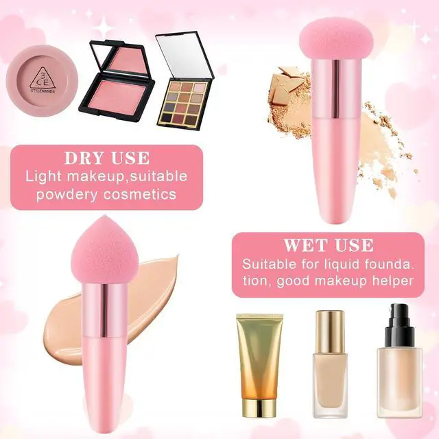 Alt view image 4 of 7 - Oruola 3pcs Foundation Applicator, Makeup Sponge with Handle | Different Shapes of Makeup Applicator Sponge, Multipurpose Mushroom Powders Puff, Dry & Wet Use, for Powder Cream