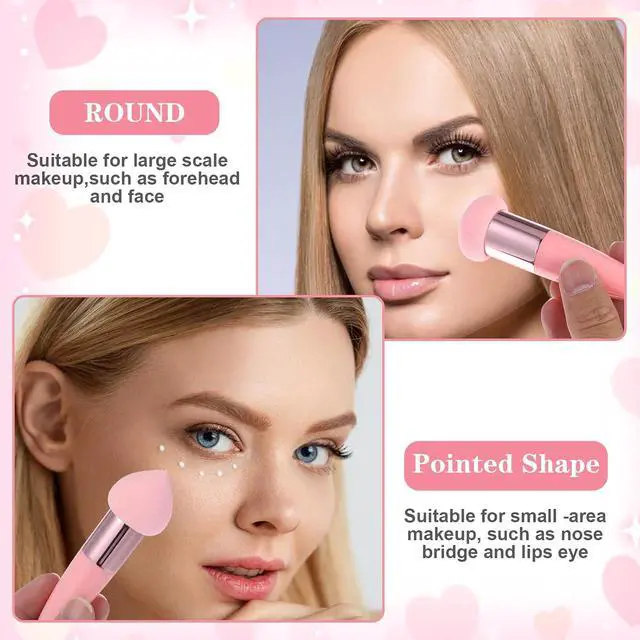 Alt view image 5 of 7 - Oruola 3pcs Foundation Applicator, Makeup Sponge with Handle | Different Shapes of Makeup Applicator Sponge, Multipurpose Mushroom Powders Puff, Dry & Wet Use, for Powder Cream