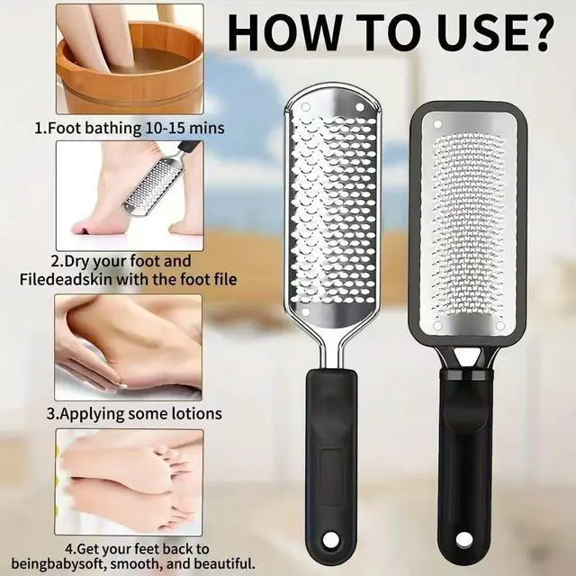 Alt view image 7 of 7 - 2 Pcs Foot Scraper, Foot File Callus Remover, Stainless Steel Foot Rasp, Professional Foot Scrubber Dead Skin Remover, Pedicure Foot Grater for at Home & Salon