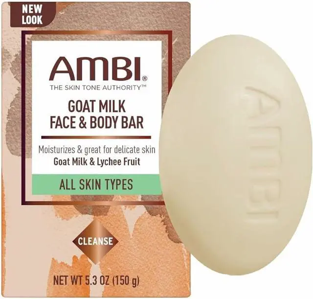 Main image of Ambi Goat Milk Face & Body Bar, Moisturizing Formula for All Skin Types, Gentle Enough for Delicate Skin, Fragrance-Free, Hypoallergenic, Non-Comedogenic, Vegan, and Cruelty-Free, 5.3 Ounce