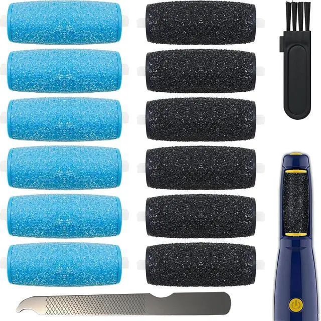 Main image of 12 Pack Replacement Rollers for Amope and Dr Scholl's Foot File | 6 Extra Coarse + 6 Regular Refills, Callus Remover, Electric Foot File, Compatible Pedi Perfect, At-home Spa Pedicure
