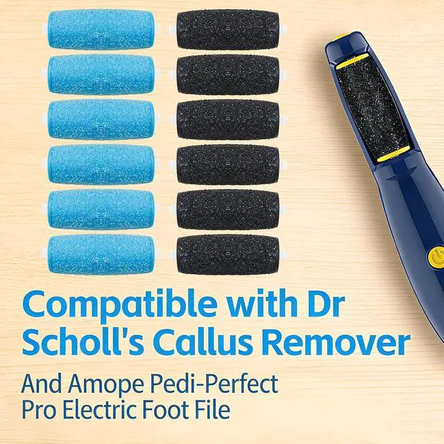 Alt view image 2 of 7 - 12 Pack Replacement Rollers for Amope and Dr Scholl's Foot File | 6 Extra Coarse + 6 Regular Refills, Callus Remover, Electric Foot File, Compatible Pedi Perfect, At-home Spa Pedicure