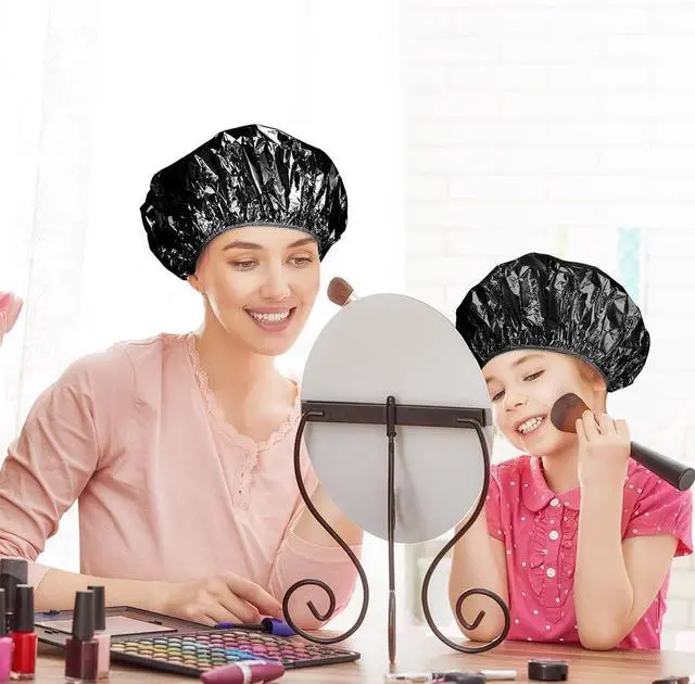 Alt view image 2 of 7 - WILLBOND 12 Pcs Foil Conditioning Caps, 12 Inch Black Hair Salon | Aluminum Shower Caps for Deep Conditioning, Hair Coloring Heat Treatment, Reusable Foil Design, Elastic Band for Most Heads