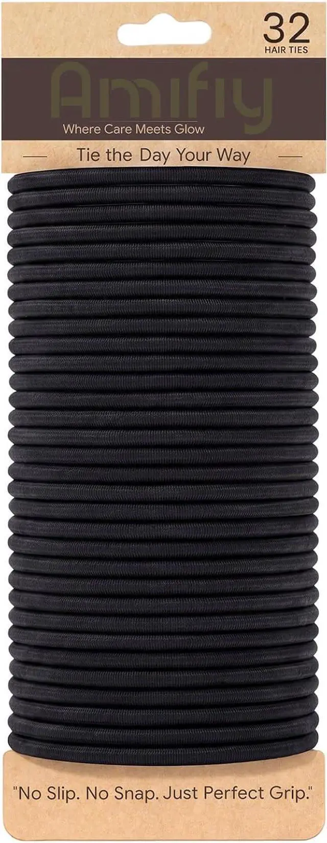 Main image of Black Hair Ties No Damage, Organic Ponytail Holders Hair Accessories for Women & Men, 4mm Hair Elastics Fits All Hair Types (32 Count)