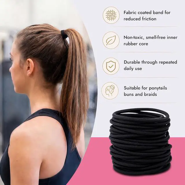 Alt view image 6 of 7 - Black Hair Ties No Damage, Organic Ponytail Holders Hair Accessories for Women & Men, 4mm Hair Elastics Fits All Hair Types (32 Count)