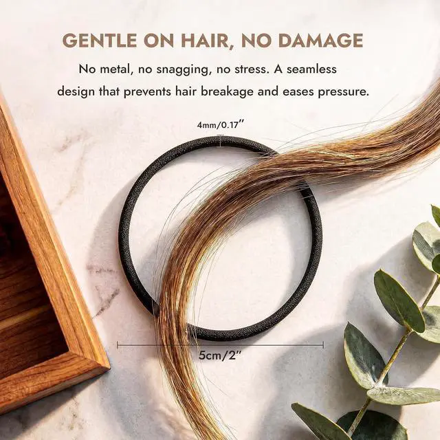 Alt view image 4 of 7 - Black Hair Ties No Damage, Organic Ponytail Holders Hair Accessories for Women & Men, 4mm Hair Elastics Fits All Hair Types (32 Count)