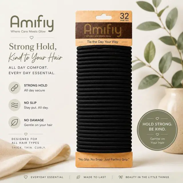 Alt view image 2 of 7 - Black Hair Ties No Damage, Organic Ponytail Holders Hair Accessories for Women & Men, 4mm Hair Elastics Fits All Hair Types (32 Count)