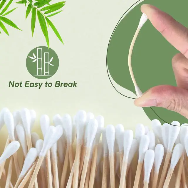 Alt view image 3 of 7 - Egaageoi 200 Count 100% Organic Bamboo Cotton Swabs with Bamboo Sticks | Biodegradable Double-Tipped Cotton Buds for Beauty, Baby Care, First Aid, Makeup, Pet Care, Electronics & Household Cleaning