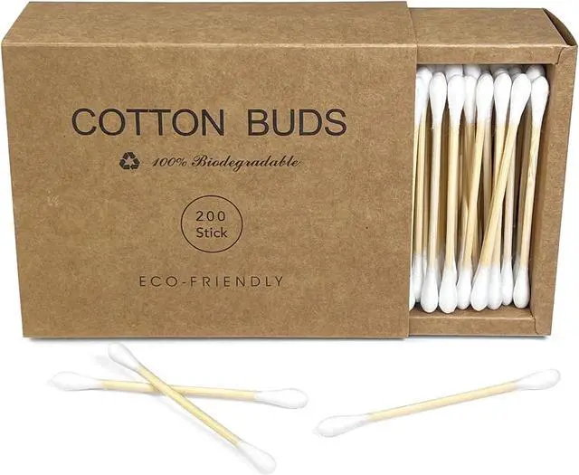 Main image of Egaageoi 200 Count 100% Organic Bamboo Cotton Swabs with Bamboo Sticks | Biodegradable Double-Tipped Cotton Buds for Beauty, Baby Care, First Aid, Makeup, Pet Care, Electronics & Household Cleaning