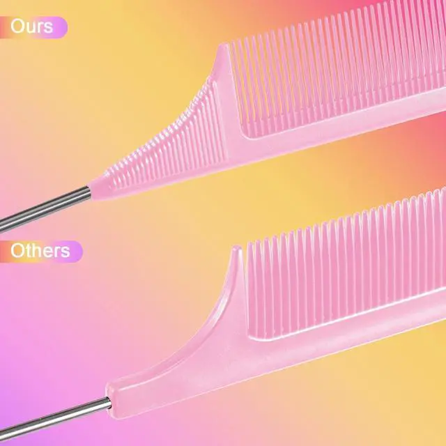 Alt view image 3 of 6 - Leinuosen 3 Pack Rat Tail Comb Carbon Fiber,Black, Pink, White | Steel Pin Tail for Sectioning, Heat Resistant Teasing, Pick Comb for Women Wig Styling, Fishtail Design for Salon Updos