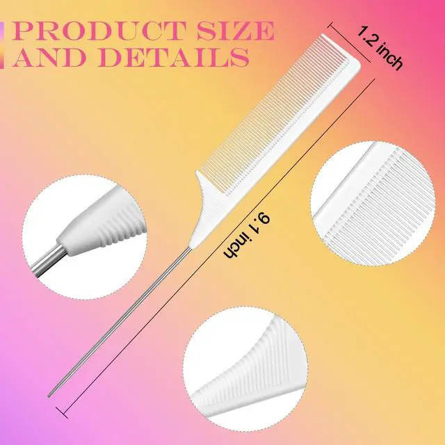 Alt view image 2 of 6 - Leinuosen 3 Pack Rat Tail Comb Carbon Fiber,Black, Pink, White | Steel Pin Tail for Sectioning, Heat Resistant Teasing, Pick Comb for Women Wig Styling, Fishtail Design for Salon Updos