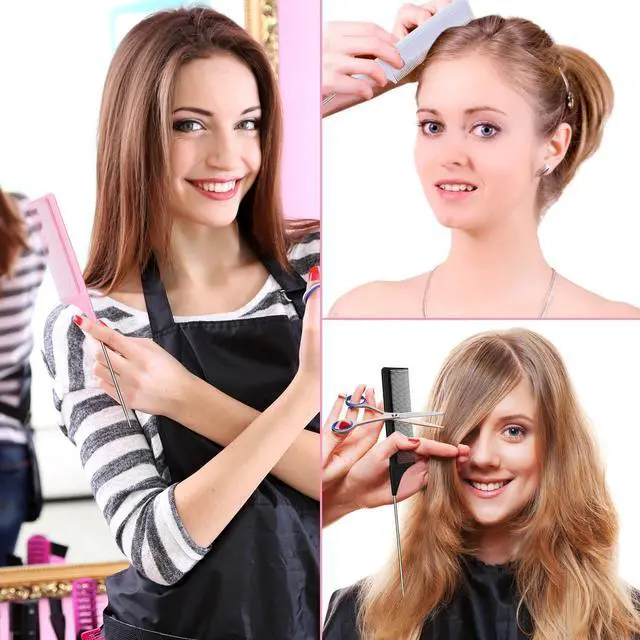 Alt view image 4 of 6 - Leinuosen 3 Pack Rat Tail Comb Carbon Fiber,Black, Pink, White | Steel Pin Tail for Sectioning, Heat Resistant Teasing, Pick Comb for Women Wig Styling, Fishtail Design for Salon Updos