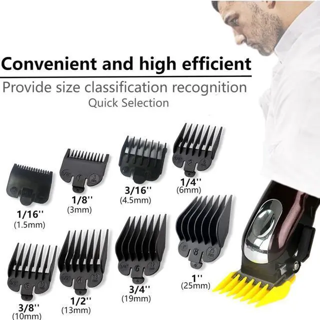 Alt view image 2 of 6 - Hair Clipper Guide Comb Set (1/16"1") Fits Most WAHL Clippers&Trimmers | 8 Pieces,Black ,Professional Hair Replacement GuardsCOMPATIBLE WITH WAHL Most Clippers/Trimmers