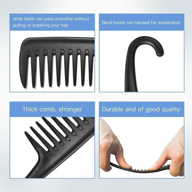 Alt view image 5 of 6 - Wapodeai Wide Tooth Comb Shower Comb With Hook, Black | Good for Curly Hair Wet Dry, Premium Tangle Free Combs