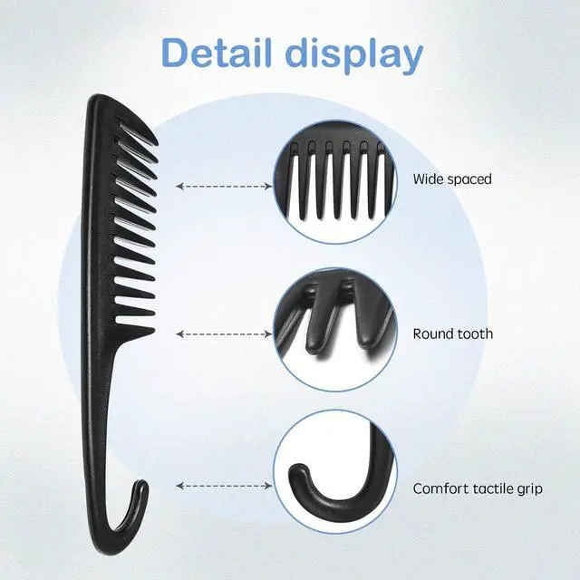Alt view image 4 of 6 - Wapodeai Wide Tooth Comb Shower Comb With Hook, Black | Good for Curly Hair Wet Dry, Premium Tangle Free Combs