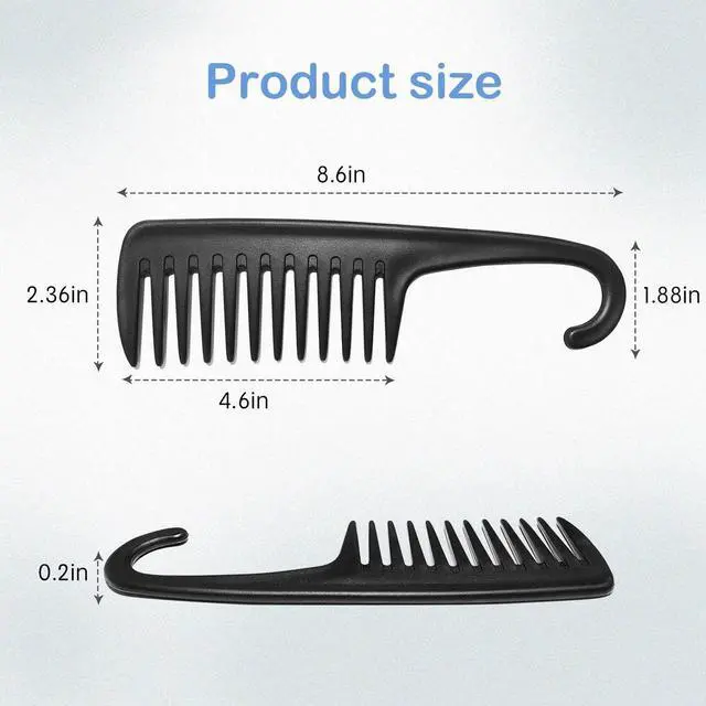 Alt view image 3 of 6 - Wapodeai Wide Tooth Comb Shower Comb With Hook, Black | Good for Curly Hair Wet Dry, Premium Tangle Free Combs