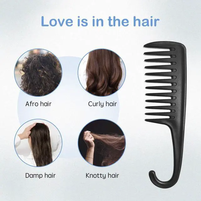 Alt view image 2 of 6 - Wapodeai Wide Tooth Comb Shower Comb With Hook, Black | Good for Curly Hair Wet Dry, Premium Tangle Free Combs