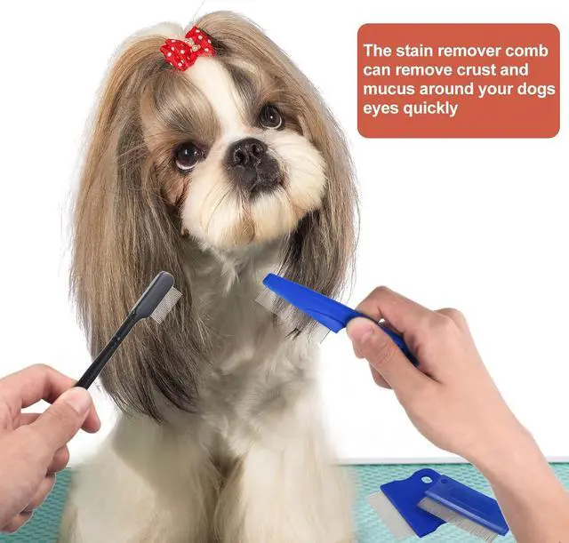 Alt view image 6 of 7 - 5 Pieces Dog Eye Combs Tear Stain Remover Combs Pet Grooming Comb for Small Dogs Gently Removing Eye Mucus and Crust (Blue, Black)
