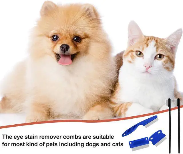 Alt view image 7 of 7 - 5 Pieces Dog Eye Combs Tear Stain Remover Combs Pet Grooming Comb for Small Dogs Gently Removing Eye Mucus and Crust (Blue, Black)