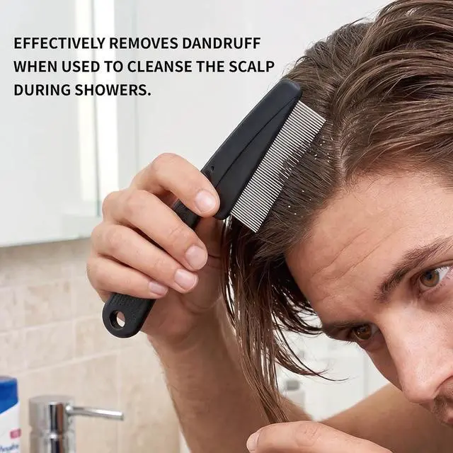 Alt view image 5 of 6 - Yumflan 1.0mm Fine Tooth Stainless Steel Dandruff Comb | Scalp Exfoliation, Flake Control, Dry Scalp Care, Loc Maintenance, Durable Design, Black