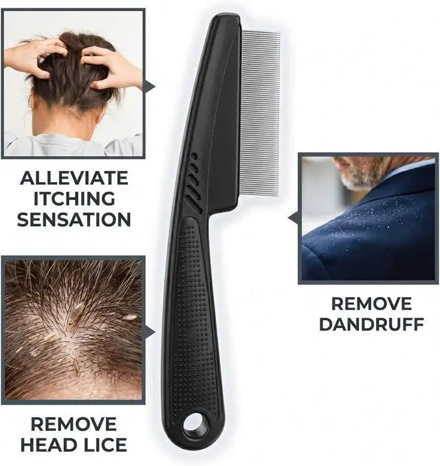 Alt view image 4 of 6 - Yumflan 1.0mm Fine Tooth Stainless Steel Dandruff Comb | Scalp Exfoliation, Flake Control, Dry Scalp Care, Loc Maintenance, Durable Design, Black