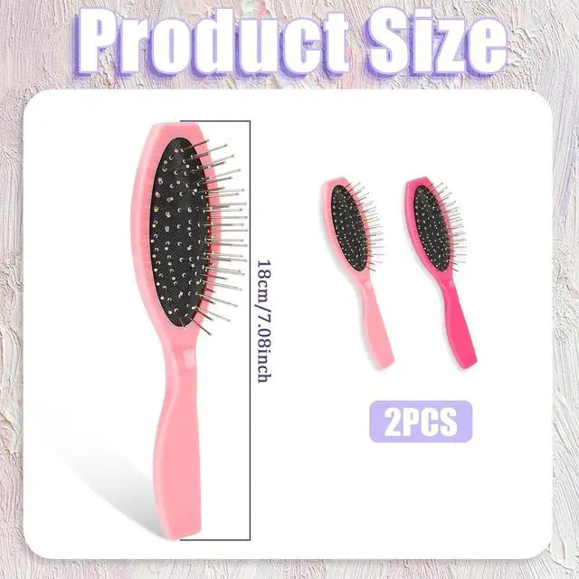 Alt view image 4 of 7 - Metal Hair Brush,2 Pack Small Doll Wig Brush for Synthetic Wig Wire Cushion Brush Portable Stainless Steel Bristle Detangler Hairbrush Professional Wig Hair Combs Hair Extension Brush for Women