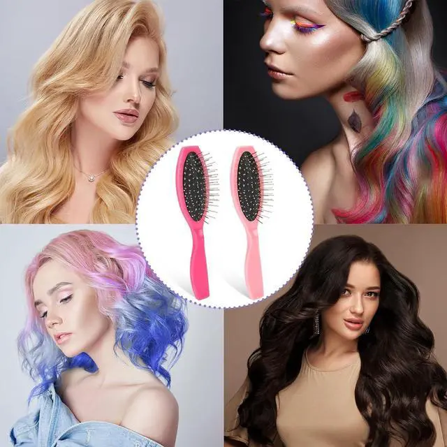 Alt view image 5 of 7 - Metal Hair Brush,2 Pack Small Doll Wig Brush for Synthetic Wig Wire Cushion Brush Portable Stainless Steel Bristle Detangler Hairbrush Professional Wig Hair Combs Hair Extension Brush for Women