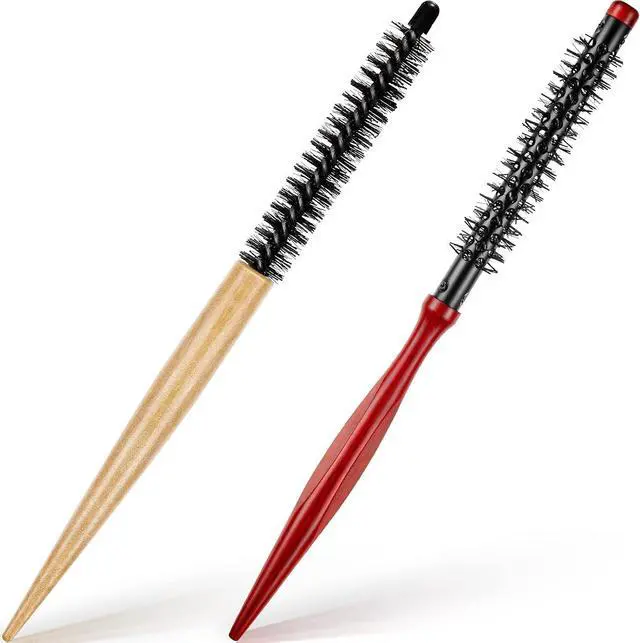 Main image of Chengu 2 Pcs Small Round Hair Brush Mini Round Wood Brush | Roller Quiff Hair Combs, Nylon Bristles Salon Dressing for Blow Drying, Curly Styling Bangs Lifting Beard Care, 2 Styles