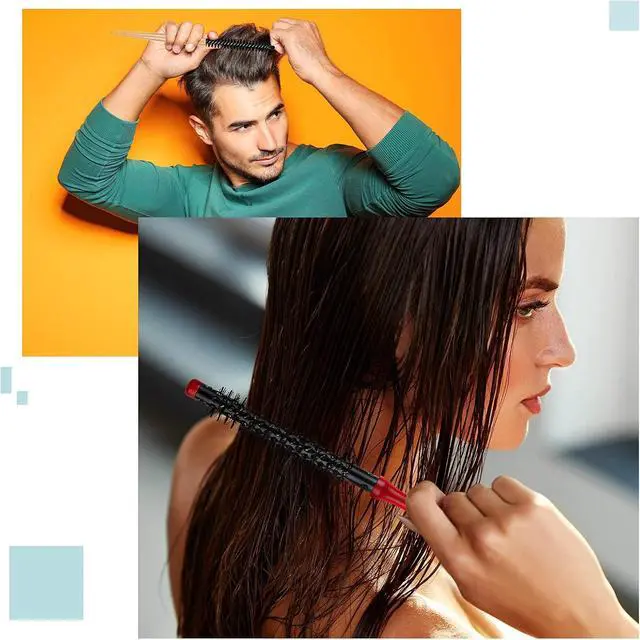 Alt view image 6 of 7 - Chengu 2 Pcs Small Round Hair Brush Mini Round Wood Brush | Roller Quiff Hair Combs, Nylon Bristles Salon Dressing for Blow Drying, Curly Styling Bangs Lifting Beard Care, 2 Styles
