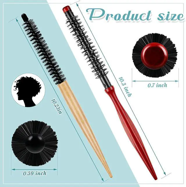 Alt view image 2 of 7 - Chengu 2 Pcs Small Round Hair Brush Mini Round Wood Brush | Roller Quiff Hair Combs, Nylon Bristles Salon Dressing for Blow Drying, Curly Styling Bangs Lifting Beard Care, 2 Styles