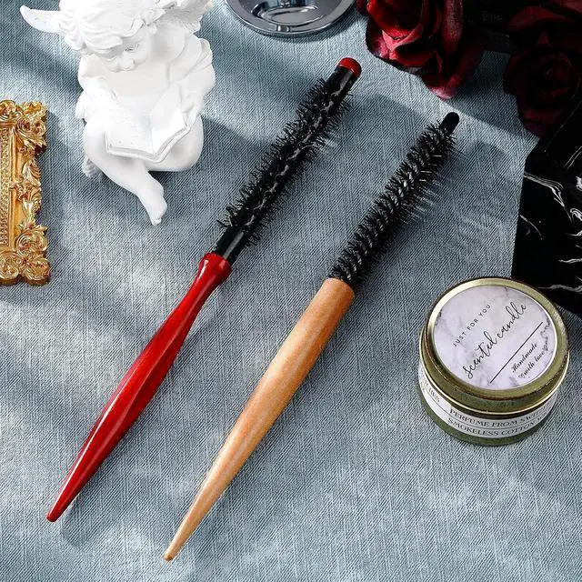 Alt view image 7 of 7 - Chengu 2 Pcs Small Round Hair Brush Mini Round Wood Brush | Roller Quiff Hair Combs, Nylon Bristles Salon Dressing for Blow Drying, Curly Styling Bangs Lifting Beard Care, 2 Styles