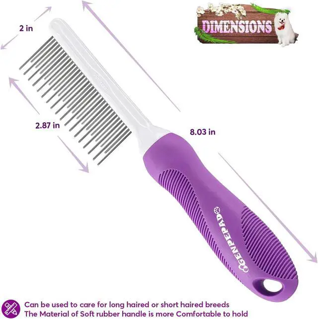 Alt view image 3 of 7 - GENPEPADO Grooming Comb for Dogs and Cats with Matted Hair, Detangling Pet Comb with Long and Short Stainless Steel Metal Fine Teeth for Removing Mats, Tangles, Knots & Loose Fur from The Undercoat