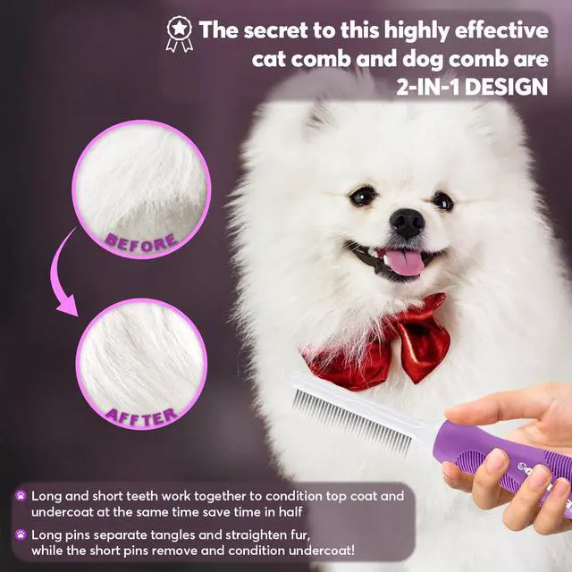 Alt view image 4 of 7 - GENPEPADO Grooming Comb for Dogs and Cats with Matted Hair, Detangling Pet Comb with Long and Short Stainless Steel Metal Fine Teeth for Removing Mats, Tangles, Knots & Loose Fur from The Undercoat
