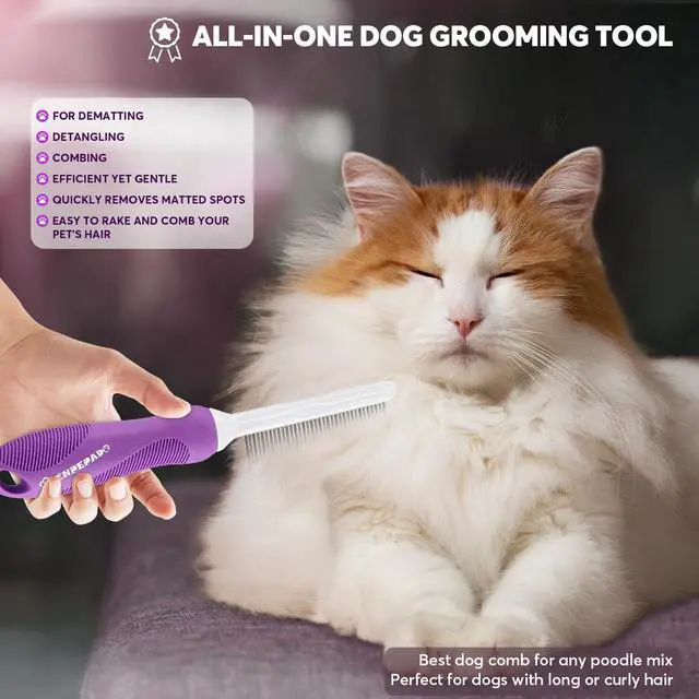 Alt view image 5 of 7 - GENPEPADO Grooming Comb for Dogs and Cats with Matted Hair, Detangling Pet Comb with Long and Short Stainless Steel Metal Fine Teeth for Removing Mats, Tangles, Knots & Loose Fur from The Undercoat