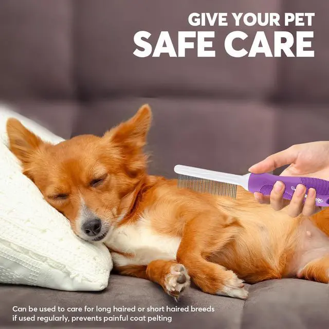 Alt view image 6 of 7 - GENPEPADO Grooming Comb for Dogs and Cats with Matted Hair, Detangling Pet Comb with Long and Short Stainless Steel Metal Fine Teeth for Removing Mats, Tangles, Knots & Loose Fur from The Undercoat