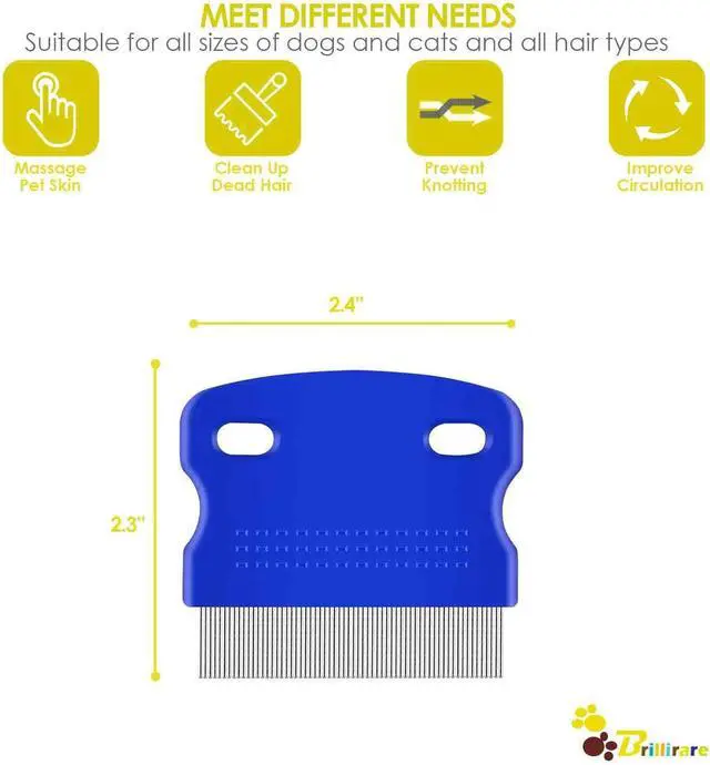 Alt view image 2 of 7 - 5 Pack Flea Lice Comb, Stainless Steel Dog Cat Grooming Combs with Rounded Teeth, Professional Pet Tear Stain Remover, Dematting Tool for Small, Medium & Large Pets