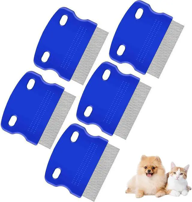Main image of 5 Pack Flea Lice Comb, Stainless Steel Dog Cat Grooming Combs with Rounded Teeth, Professional Pet Tear Stain Remover, Dematting Tool for Small, Medium & Large Pets
