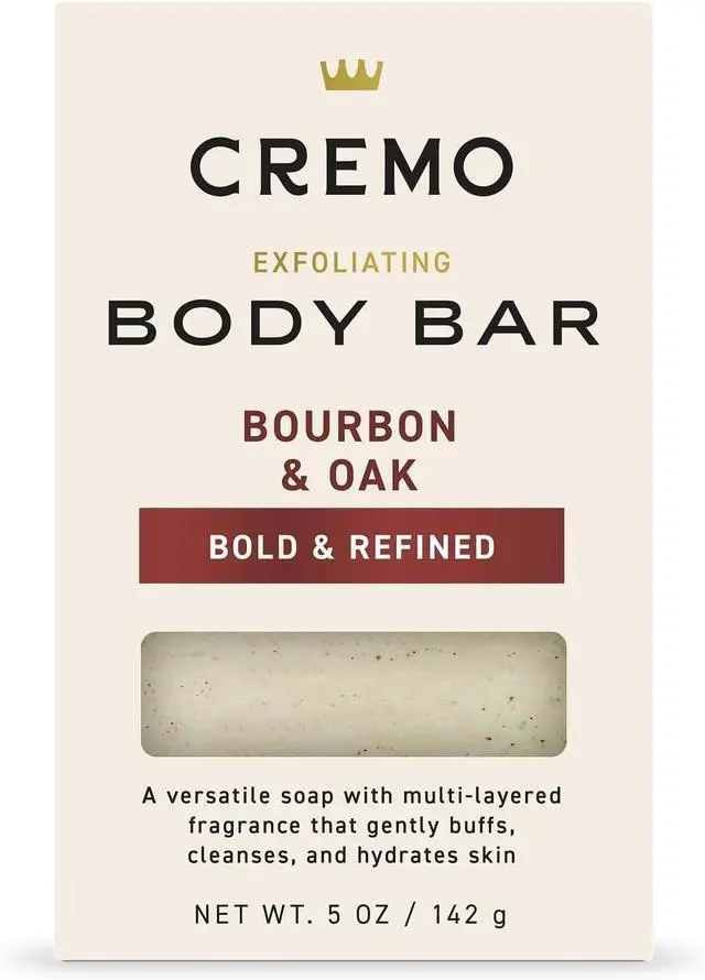 Main image of Cremo Exfoliating Body Bar for Men, Bourbon & Oak Scent, Multi-Layered Fragrance That Buffs, Cleanses and Hydrates Skin, 5oz
