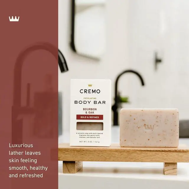 Alt view image 3 of 7 - Cremo Exfoliating Body Bar for Men, Bourbon & Oak Scent, Multi-Layered Fragrance That Buffs, Cleanses and Hydrates Skin, 5oz