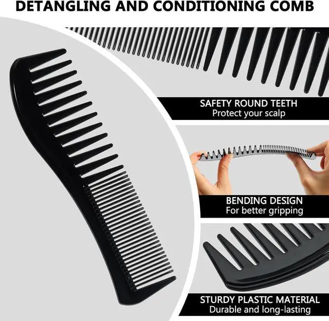 Alt view image 2 of 7 - SIMPOR Detangling Hair Comb, All-Purpose Hair Grooming Set for Wet Curly Style Barber Comb, Double Sided Wide And Fine Tooth Comb for Thin Thick Curly Straight Hair for Women Men Black