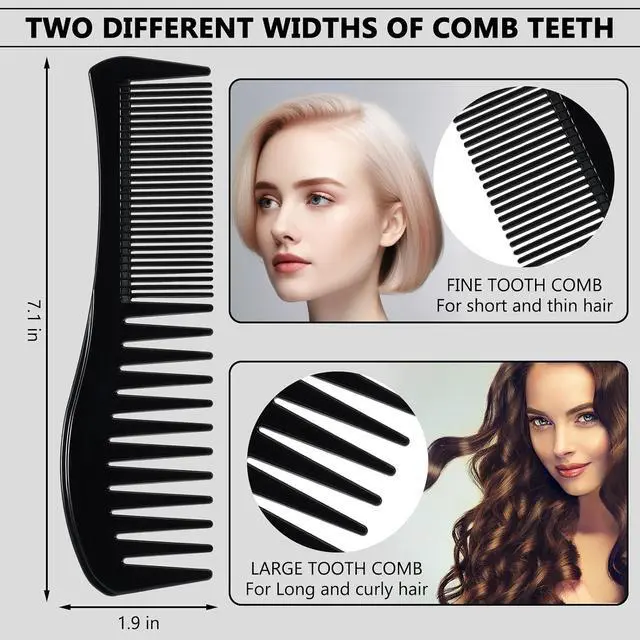 Alt view image 3 of 7 - SIMPOR Detangling Hair Comb, All-Purpose Hair Grooming Set for Wet Curly Style Barber Comb, Double Sided Wide And Fine Tooth Comb for Thin Thick Curly Straight Hair for Women Men Black