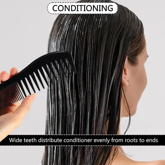 Alt view image 5 of 7 - SIMPOR Detangling Hair Comb, All-Purpose Hair Grooming Set for Wet Curly Style Barber Comb, Double Sided Wide And Fine Tooth Comb for Thin Thick Curly Straight Hair for Women Men Black