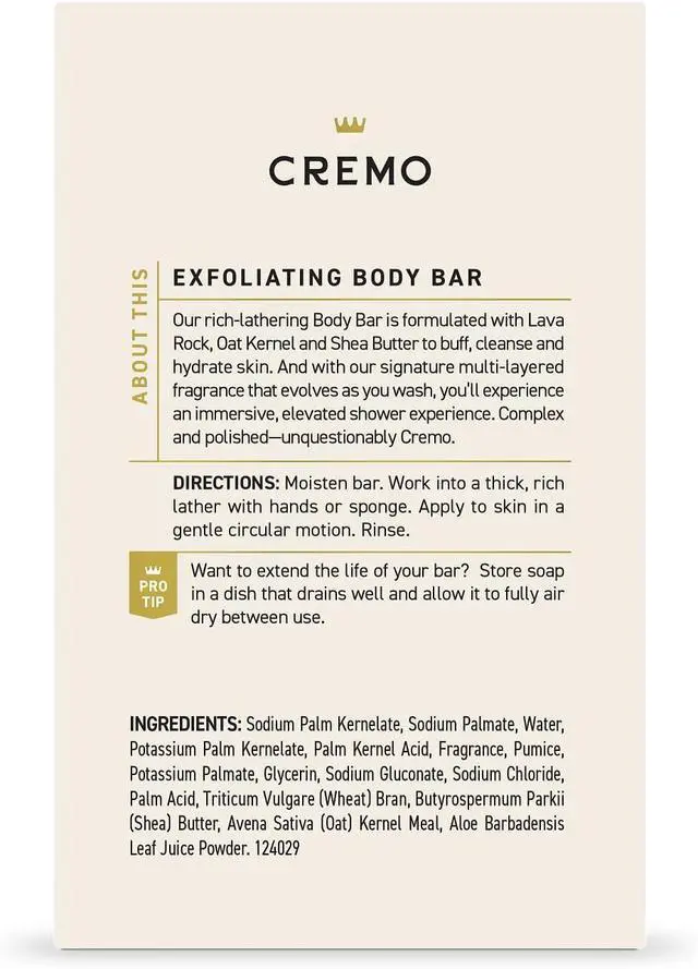 Alt view image 7 of 7 - Cremo Exfoliating Body Bar for Men, Bourbon & Oak Scent, Multi-Layered Fragrance That Buffs, Cleanses and Hydrates Skin, 5oz
