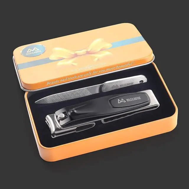 Alt view image 4 of 6 - MILEILUOYUE Nail Clippers 2PcsNail File,360°Degree Rotating Head Nail Clippers,Stainless Steel Sharp Pedicure, Swivel Head for Thick Nails,Metal Tin Box for Suitable for Gifts