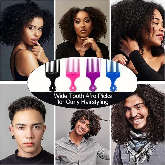 Alt view image 3 of 7 - SIMPOR 4 Pcs Hair Pick Comb Wide Tooth Lift for Hair Styling Detangling, Plastic Afro Pick for Women Men, Fist Picks for Curly and Afro Hair (Multiple colors)