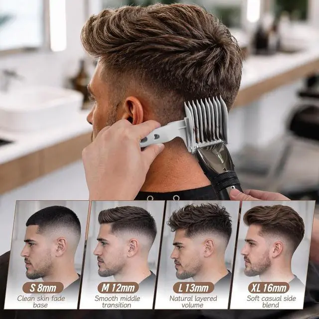 Alt view image 3 of 7 - 4-in-1 Detachable Fade Comb Set | Easy Clip-on Barber Comb for Mens Fade, Fade Comb, for Home & Salon Use, Fits All Shears & Styling Tools, Grey