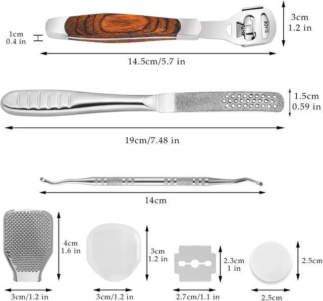 Alt view image 2 of 7 - 15 Pcs Callus Shaver, Foot Shaver Callus Remover for Feet Hand Care | Stainless Steel Shaver and Wooden Handle, With Foot File, 10 Pcs Blades, Foot File Head and Dead Skin Storage Cover