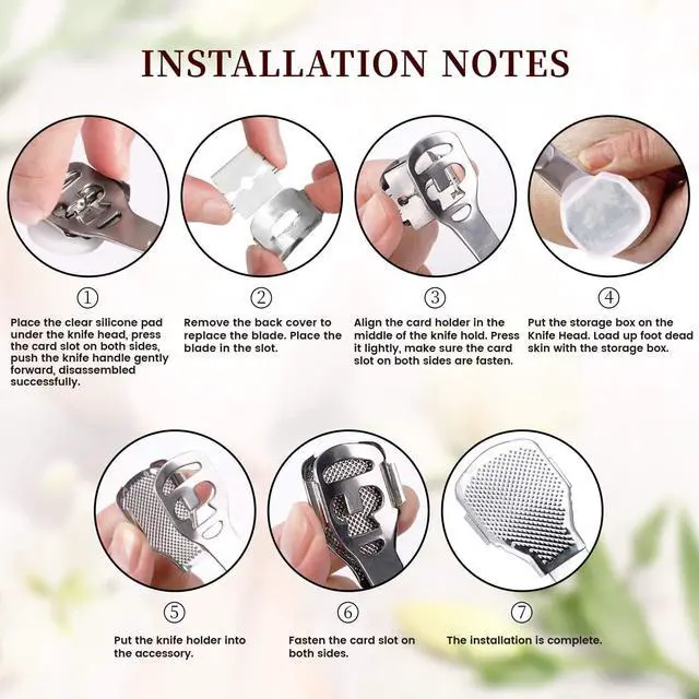 Alt view image 5 of 7 - 15 Pcs Callus Shaver, Foot Shaver Callus Remover for Feet Hand Care | Stainless Steel Shaver and Wooden Handle, With Foot File, 10 Pcs Blades, Foot File Head and Dead Skin Storage Cover