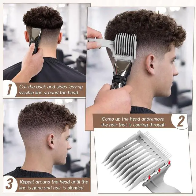Alt view image 7 of 7 - 4-in-1 Detachable Fade Comb Set | Easy Clip-on Barber Comb for Mens Fade, Fade Comb, for Home & Salon Use, Fits All Shears & Styling Tools, Grey