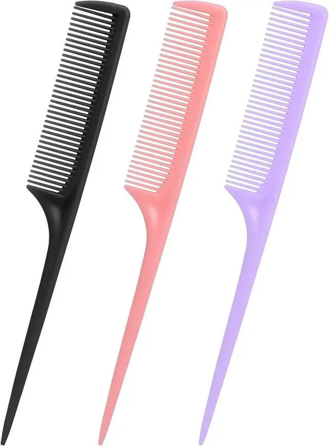 Main image of Rat Tail Comb Set-3Pcs Rat Tail Hair Teasing Fine Tooth Combs for Women Girls, Parting &Hair Styling Tools(Black Pink Purple)